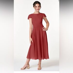 Azazie terracotta A-Line Bow Chiffon Dress